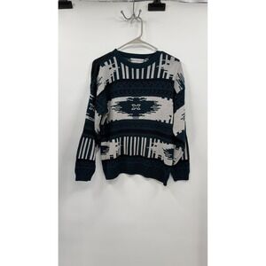 Saturdays XL Sweater Mens Teal Black White Geometric Southwestern Vintage Knit